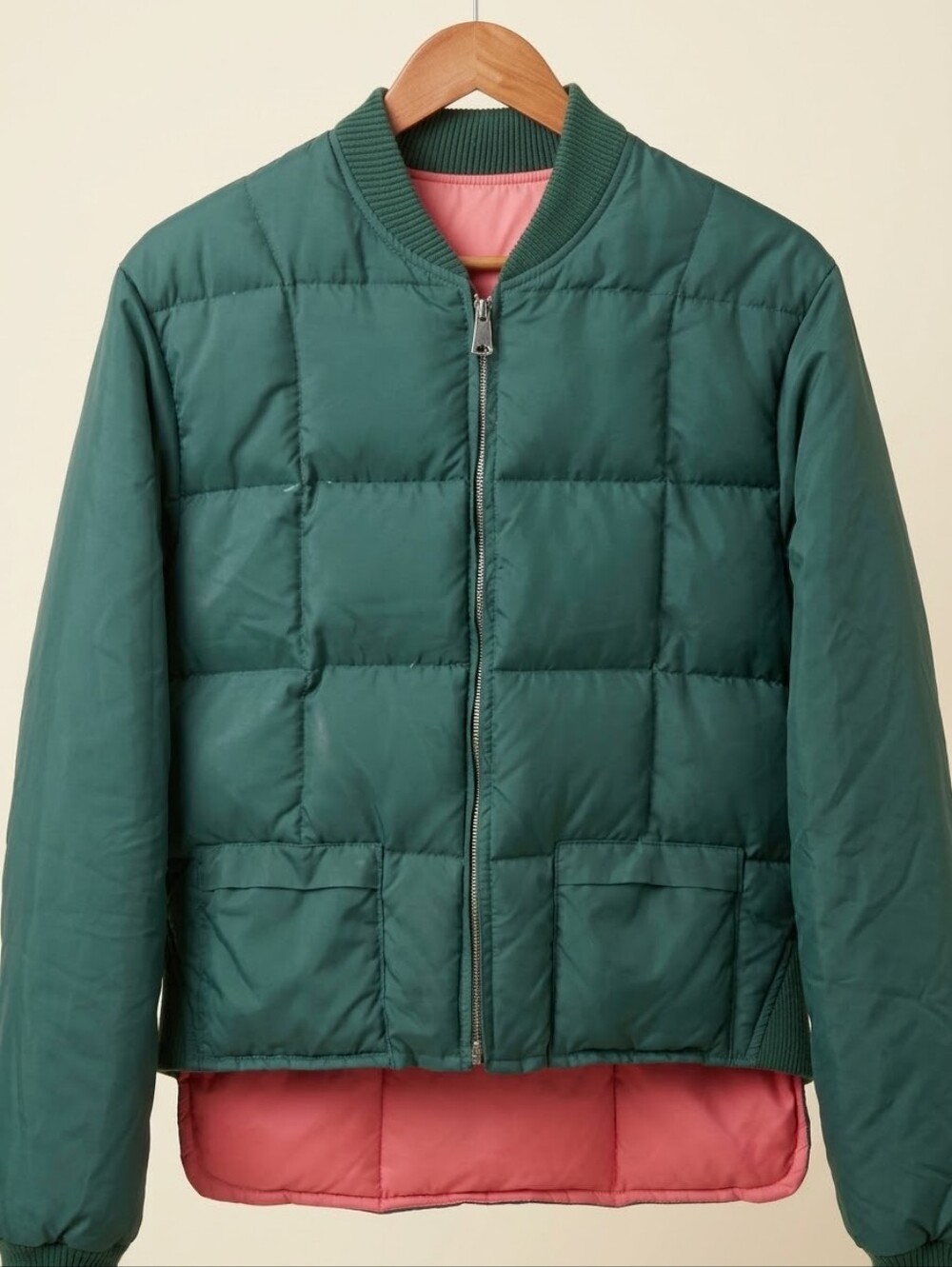 Vintage 70s MENS Green Puffer Bomber Jacket - Unbranded